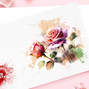 Cartão de felicitações de rosas, cartões de felicitações de pinturas, cartões de felicitações de flores, conjunto de cartões de felicitações de 6, cartões de aquarela, cartões de felicitações de aquarela