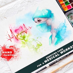 Cartão de felicitações para médico e enfermeira em aquarela, para cartão de nota de enfermeira, Cartão de aniversário para médico, cartão de nota exclusivo para enfermeira