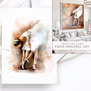 Cartão de felicitações pintura de bailarina, cartão de nota de arte de bailarina em aquarela, belas artes Cartão elegante, arte de cartão de nota em aquarela, arte de bailarina
