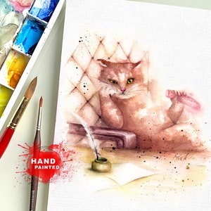 Carte de vœux Chat drôle à l’aquarelle, carte de note d’art d’animaux mignons, carte de chat de note d’anniversaire, carte de note de chat aquarelle, croyez en votre carte