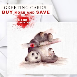 Panda wenskaart kunst, schattige dieren notitiekaart, aquarel dieren schattige dieren schilderen, grappige wenskaart verjaardag, kinderkaart 5'' x 7''