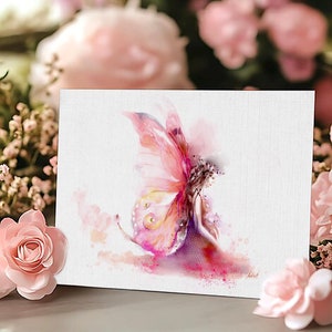 Senhora borboleta em aquarela, Cartão para gestantes, Cartão de nota de borboleta, Cartão de mulheres elegantes, Conjunto de cartões de felicitações modernos