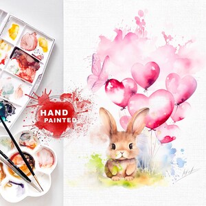 Grußkarte Hase und Ballon Kunst, Aquarell Malerei Hase Karte, Osterhase Grußkarten, süße Hase Karte, Hase Geburtstagskarte