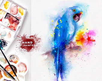Watercolor Parrot fine art greeting card,watercolor painting parrot card,Blue bird card art,Birthday blue parrot greeting card,painting card