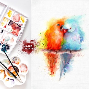 Tarjeta de felicitación con diseño de pareja de loros en acuarela, lindo loro en tarjeta de notas de acuarela, tarjeta de pintura de loro, arte de pájaros en acuarela, arte de tarjeta de loro