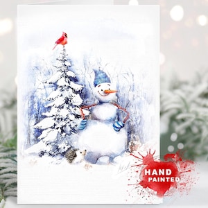Aquarell Schneemann Grußkarten, Weihnachtsgrußkarten, Weihnachts-Schneemann-Notizkarte, Satz Weihnachtsschneemannkarten