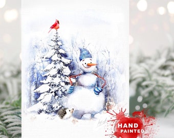 Watercolor snowman greeting cards, Christmas greeting cards, Christmas snowman note card, set of Christmas snowman cards