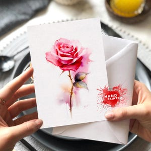 Cartões de felicitações com rosas em aquarela, cartões de felicitações com flores, cartões de felicitações feitos à mão, cartões de papel texturizado, cartões de felicitações com pintura, conjunto de cartões