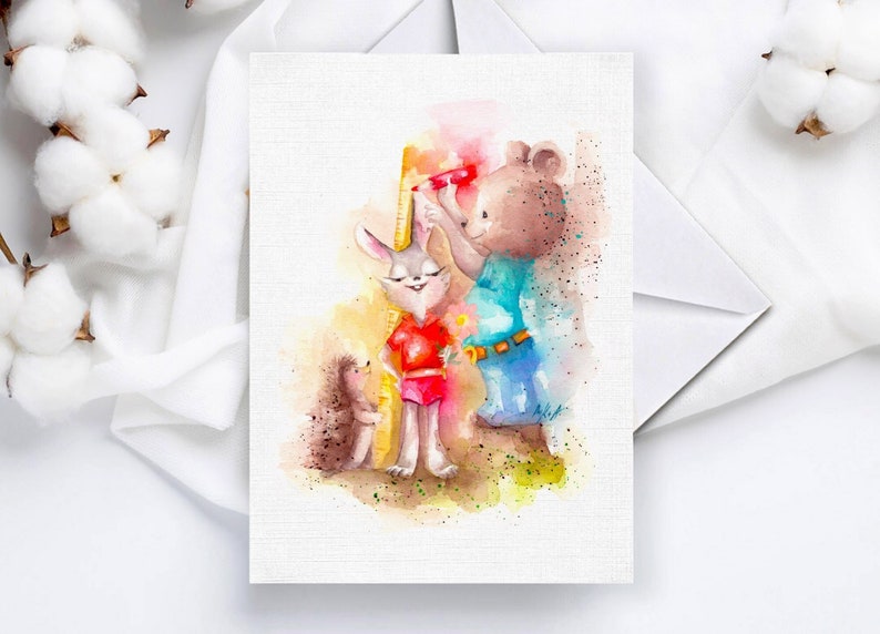 Cute Animals Greeting Card,watercolor Bunny Fine Art Greeting Cards ...