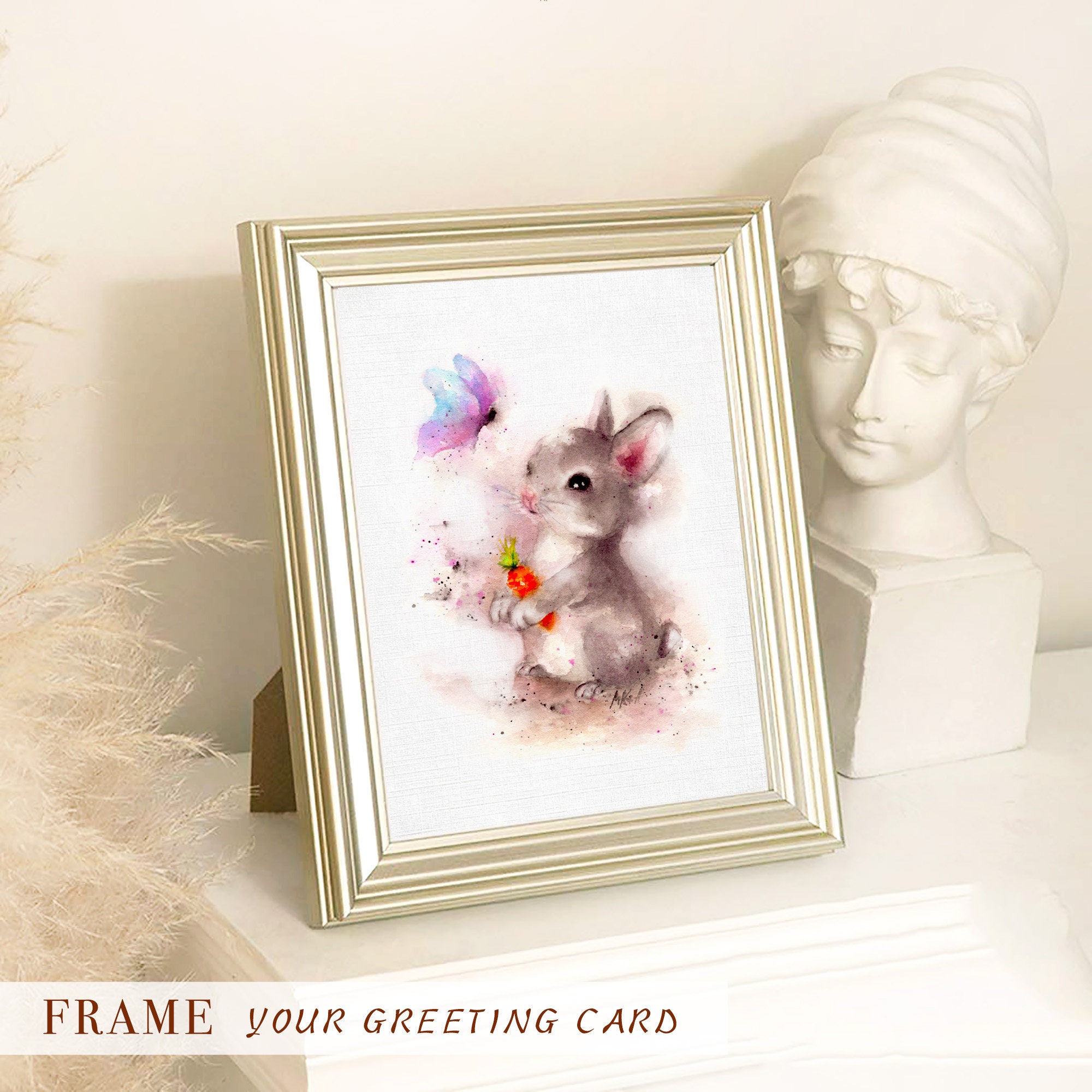 Rabbit Greeting Card Artwatercolor Bunny Painting Greeting - Etsy