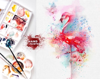 Carte de voeux aquarelle flamant rose, carte animal aquarelle, art carte oiseau rose, carte de voeux d'anniversaire flamant rose, bel art