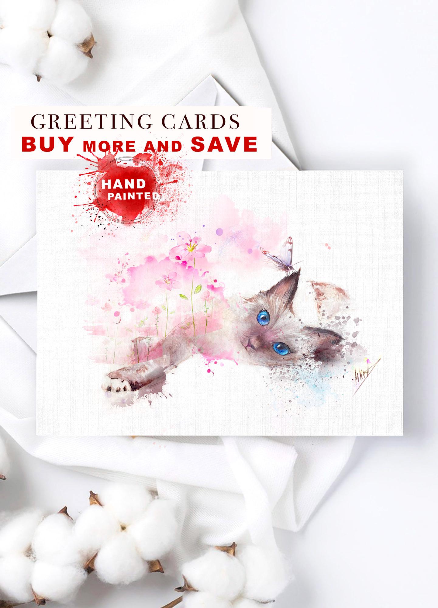 Greeting Card kitten art ,cat note fine art,cute animal painting card, watercolor kitten painting card,watercolor cat Birthday greeting card