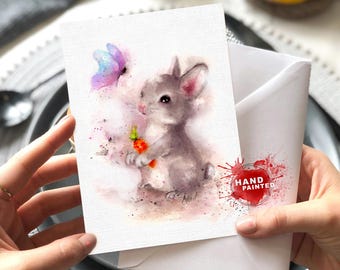 Rabbit greeting card art,Watercolor bunny painting greeting card,watercolor bunny note card art,watercolor card beautiful unique animals 5x7
