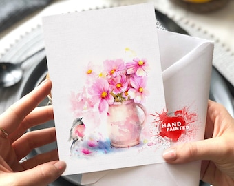 Bird greeting cards, flowers greeting cards, watercolor greeting cards, greeting cards handmade, painting greeting cards,greeting cards set