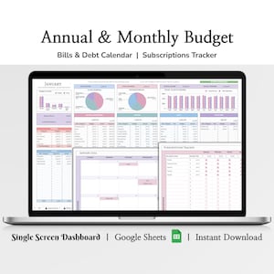 Annual Budget & Monthly Budget Planner, Finance Planner, Yearly Budget, Family Finance, Budget Spreadsheet, Google Sheets Budget Template