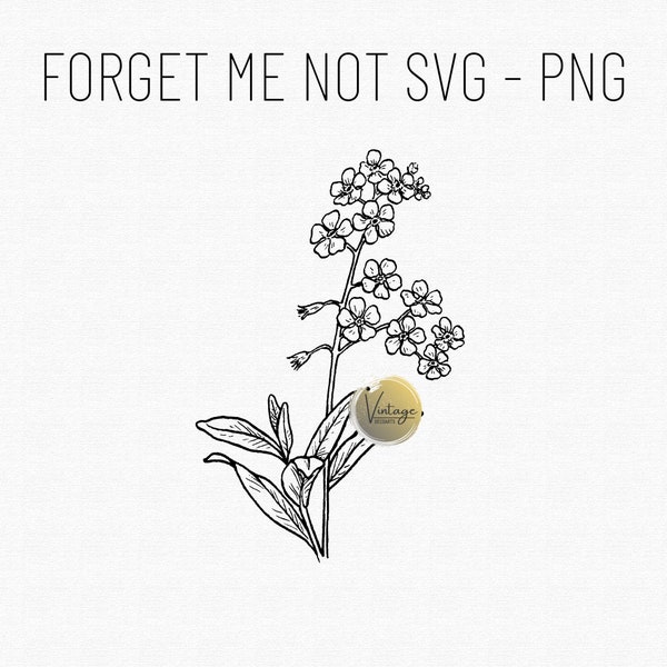 Forget me not Flower SVG, Forget me not Flower PNG, Single Line Art, Floral Clipart, Flower Printable, Floral Illustration, Floral PNG