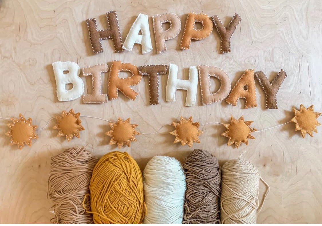 Happy Birthday Felt Letter Garland Birthday banner party decor celebrations rainbow neutral Boho Birthday Garland Name