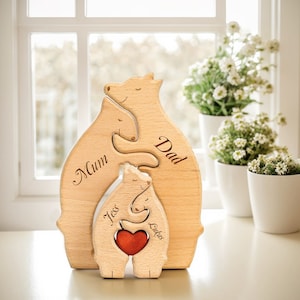 Casse-tête de famille avec ours en bois, figurines d'ours personnalisées, casse-tête d'animaux en bois personnalisé, décoration d'intérieur familiale, cadeau personnalisé pour la fête des mères, cadeau pour enfants image 2