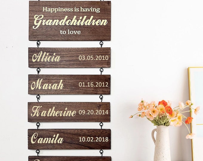 Personalized Wooden Sign,Custom Wooden Name Signs,Family Name/Date Sign for Home Decor,Grandchildren Sign,Personalized Gift for Grandparents