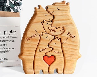 Puzzle con famiglia di orsi in legno, figurine di orsi personalizzate, puzzle di animali in legno personalizzato, decorazioni per la casa di famiglia, regalo personalizzato per la festa della mamma, regalo per bambini