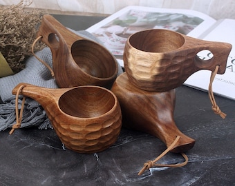 Finland Wooden Mug, Viking Style Kuksa Cup, Camping Juice Milk Coffee Drinking Cup Drinkware, Nordic Acacia Wood Mugs Bushcraft Bowl