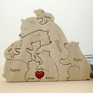 Personalized Wooden Bear Family Puzzle, Custom Wooden Animal Puzzle,Family Keepsake Gift,Up To 9 Person Animal Figurines,Mom Gifts,Dad Gifts