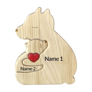 Bären-Familienpuzzle aus Holz, personalisiertes Muttertagsgeschenk, individuelles Bärenpuzzle für alleinerziehende Familien, Tierschnitzereien aus Holz, Familien-Wohndekoration 2 bears