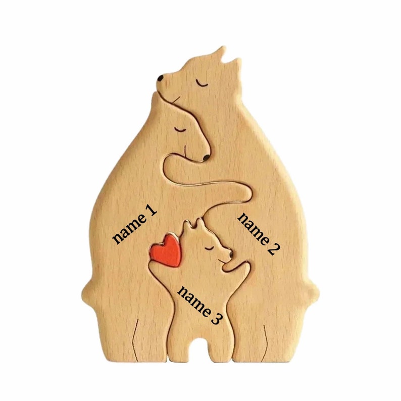 Casse-tête de famille avec ours en bois, figurines d'ours personnalisées, casse-tête d'animaux en bois personnalisé, décoration d'intérieur familiale, cadeau personnalisé pour la fête des mères, cadeau pour enfants 3 bears