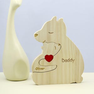 Wooden Bear Family Puzzle, Personalized Bear Figurines, Custom Single Parent Families Bear Puzzle, Wooden Animal Carvings, Family Home Decor