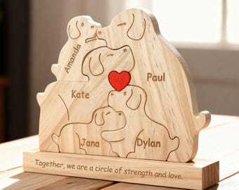 Personalized Wooden Dog Family Puzzle: Engraved Name Mother's Day Gift