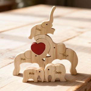 Custom Wooden Elephant Family Puzzle,Personalized Animal Figurines,Wooden Elephants Carvings,Family Name Puzzle,Wood Father's Day Gifts image 7
