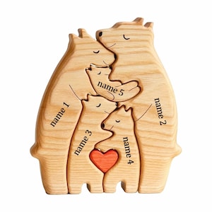 Wooden Bear Family Puzzle,Custom Bear Figurines,Personalized Wooden Animal Puzzle,Family Home Decor,Personalized Mother's Day Gift Kids Gift 5 bears