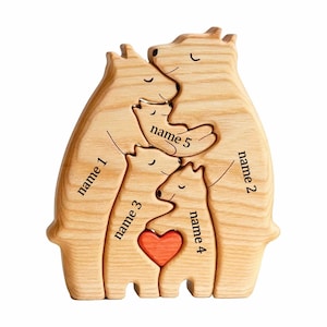 Casse-tête de famille avec ours en bois, figurines d'ours personnalisées, casse-tête d'animaux en bois personnalisé, décoration d'intérieur familiale, cadeau personnalisé pour la fête des mères, cadeau pour enfants 5 bears