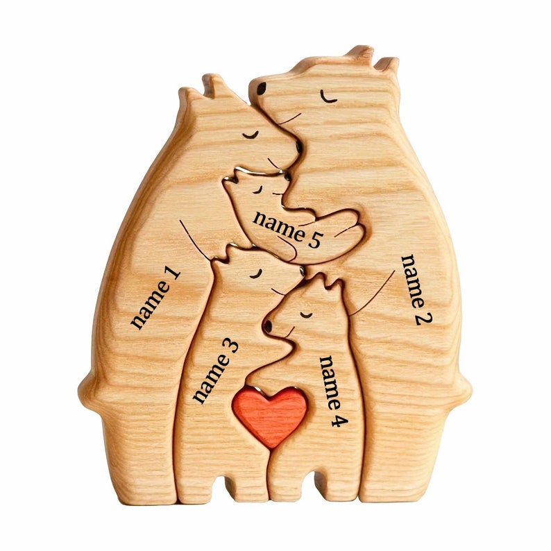Wooden Bear Family Puzzle,Custom Bear Figurines,Personalized Wooden Animal Puzzle,Family Home Decor,Personalized Mother's Day Gift Kids Gift 5 bears