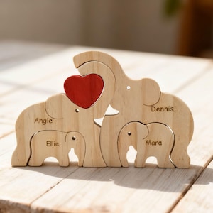 Custom Wooden Elephant Family Puzzle,Personalized Animal Figurines,Wooden Elephants Carvings,Family Name Puzzle,Wood Father's Day Gifts image 4