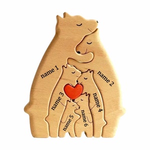 Casse-tête de famille avec ours en bois, figurines d'ours personnalisées, casse-tête d'animaux en bois personnalisé, décoration d'intérieur familiale, cadeau personnalisé pour la fête des mères, cadeau pour enfants 6 bears