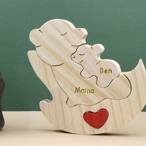 Personalized Wooden Bear Family Puzzle,Custom Rocking Chair Bear Puzzle,Wooden Animal Carvings,Mother's Day Gift,Unique Family Keepsake Gift image 5