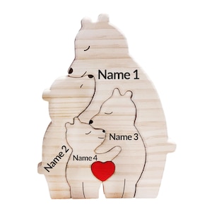 Bären-Familienpuzzle aus Holz, personalisiertes Muttertagsgeschenk, individuelles Bärenpuzzle für alleinerziehende Familien, Tierschnitzereien aus Holz, Familien-Wohndekoration 4 bears