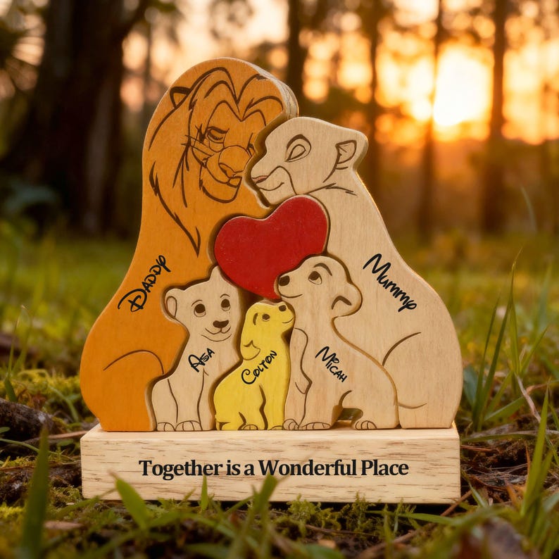 Personalized Wooden Lion Family Puzzle, Custom Father's Day Gift, up to ...