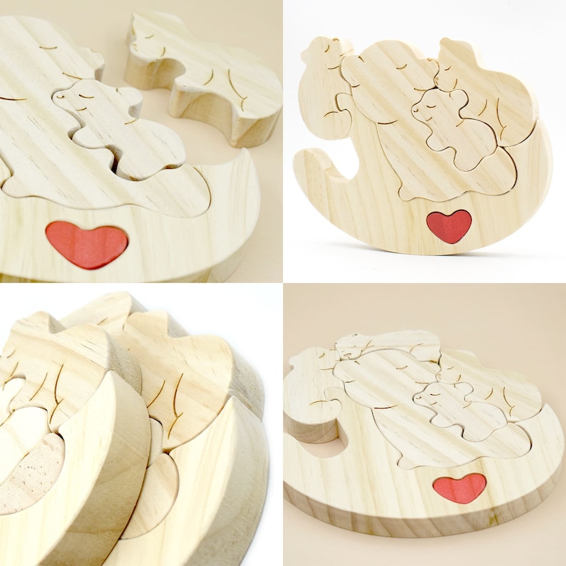 Personalized Wooden Bear Family Puzzle,Custom Rocking Chair Bear Puzzle,Wooden Animal Carvings,Mother's Day Gift,Unique Family Keepsake Gift image 8
