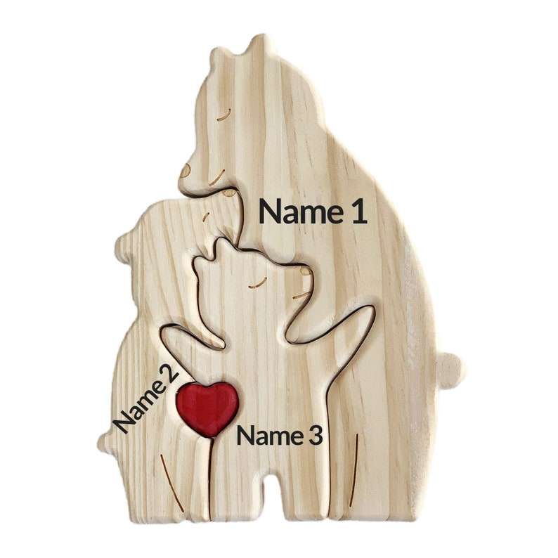 Bären-Familienpuzzle aus Holz, personalisiertes Muttertagsgeschenk, individuelles Bärenpuzzle für alleinerziehende Familien, Tierschnitzereien aus Holz, Familien-Wohndekoration 3 bears