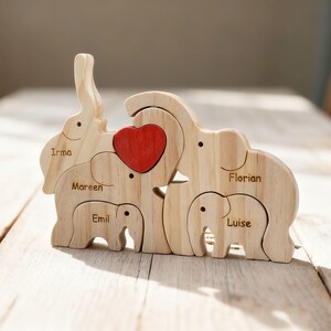 Custom Wooden Elephant Family Puzzle,Personalized Animal Figurines,Wooden Elephants Carvings,Family Name Puzzle,Wood Father's Day Gifts image 3
