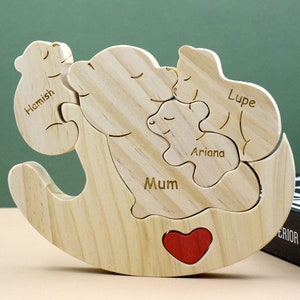 Wooden Bear Family Puzzle,Personalized Mother's Day Gift,Custom Rocking Bear Puzzle,2-6 Wood Bears Figurines,Art Puzzle,Family Home Decor