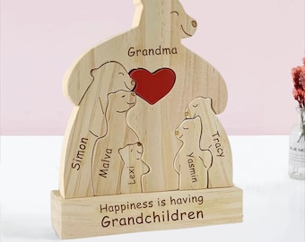 Rompecabezas familiar de osos de madera, regalo personalizado del Día de la Madre, figuras de osos personalizadas para 6 personas, rompecabezas de arte DIY, tallas de animales de madera, regalo de mamá