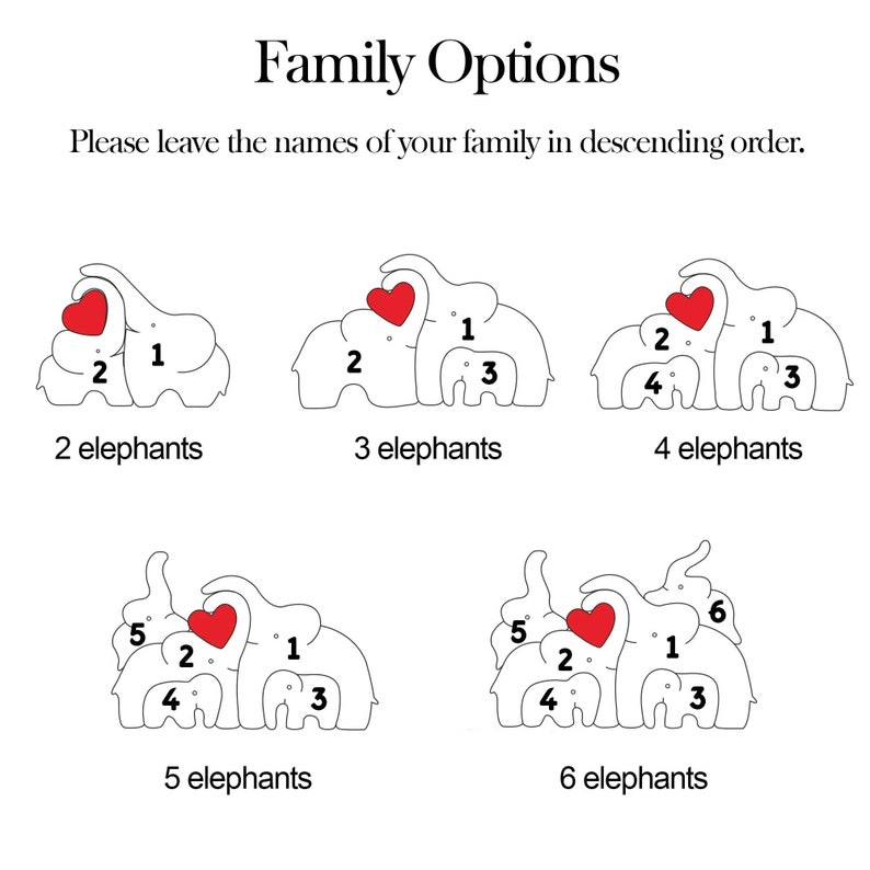 Holzelefantenfamilien-Puzzle, benutzerdefinierte Tierfiguren, Holzelefanten-Schnitzereien, personalisiertes Familiennamen-Puzzle, Muttertagsgeschenk, Kindergeschenk Bild 5