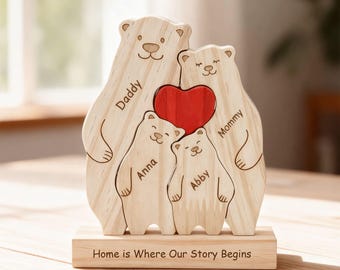 Personalized Wooden Bears Family Puzzle: Custom Engraved Name Mother's Day Gift