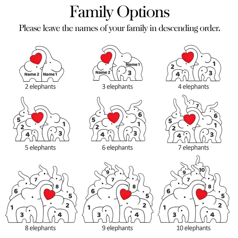 Custom Wooden Elephant Family Puzzle,Personalized Animal Figurines,Wooden Elephants Carvings,Family Name Puzzle,Wood Father's Day Gifts image 11