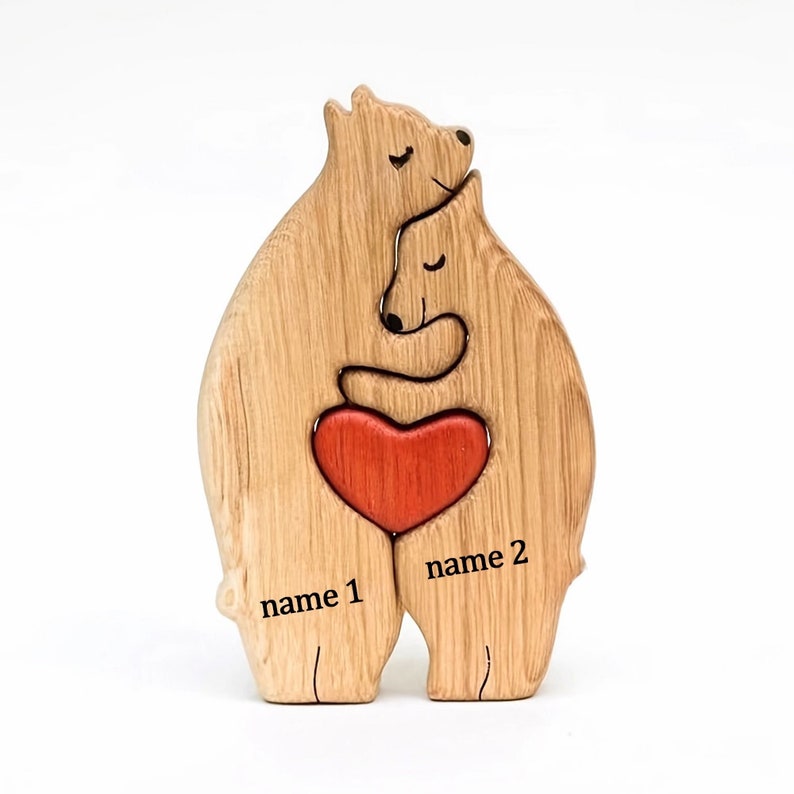 Wooden Bear Family Puzzle,Custom Bear Figurines,Personalized Wooden Animal Puzzle,Family Home Decor,Personalized Mother's Day Gift Kids Gift 2 bears