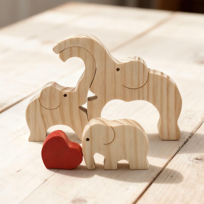 Custom Wooden Elephant Family Puzzle,Personalized Animal Figurines,Wooden Elephants Carvings,Family Name Puzzle,Wood Father's Day Gifts image 9