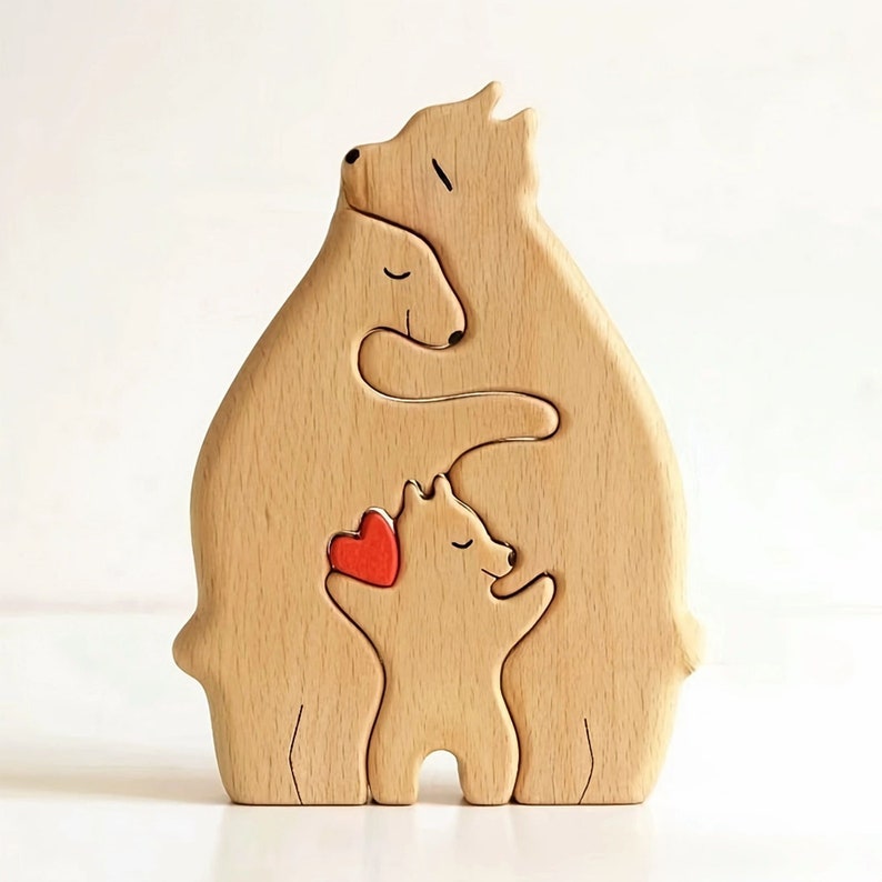 Wooden Bear Family Puzzle,Custom Bear Figurines,Personalized Wooden Animal Puzzle,Family Home Decor,Personalized Mother's Day Gift Kids Gift image 3
